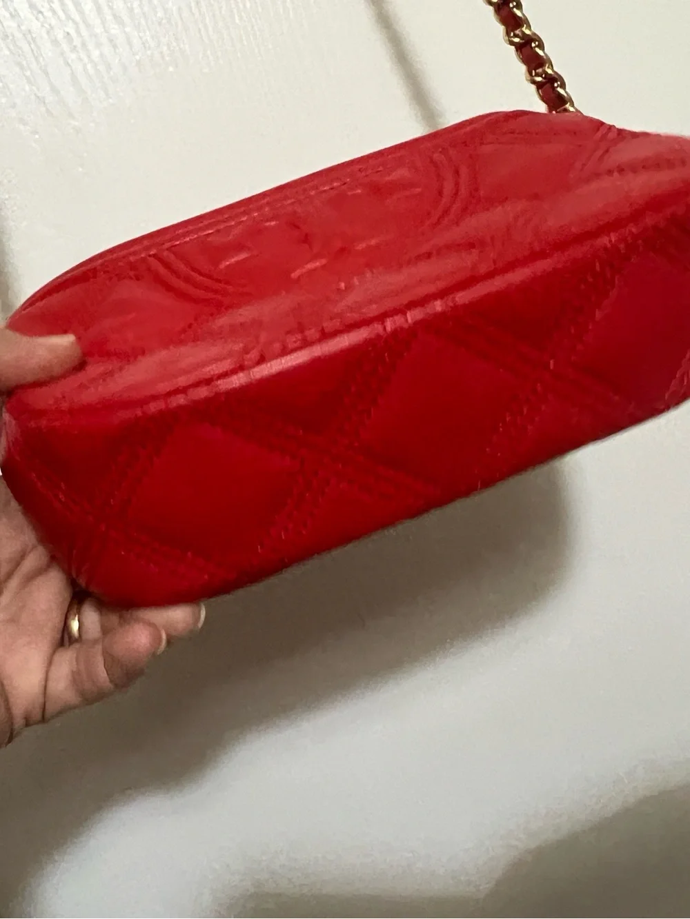 Tory Burch Red Quilted leather Shoulder Bag with braided leather/Gold Chai Strap
